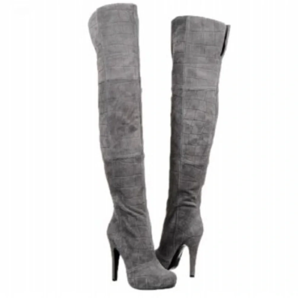 Report Signature Fairfax 3 Gray Suede OTK Over the Knee Thigh High Boots | 7.5